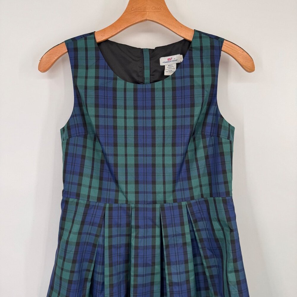 Vineyard Vines girls Sleeveless satin Plaid Dress Green Blue Size 14 holiday new - Picture 4 of 13
